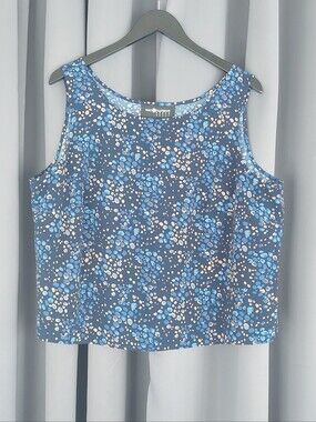 Sag Harbor Vintage Blue Abstract Mosaic Sleeveless Shell Top Size 18